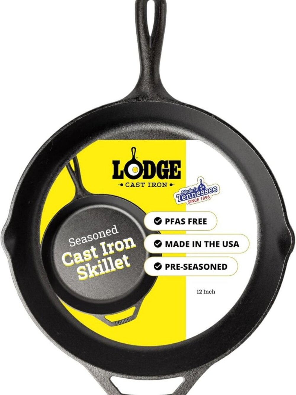 12-Inch Pre-Seasoned Cast Iron Skillet - PFAS-Free, Non-Stick Cookware Essential